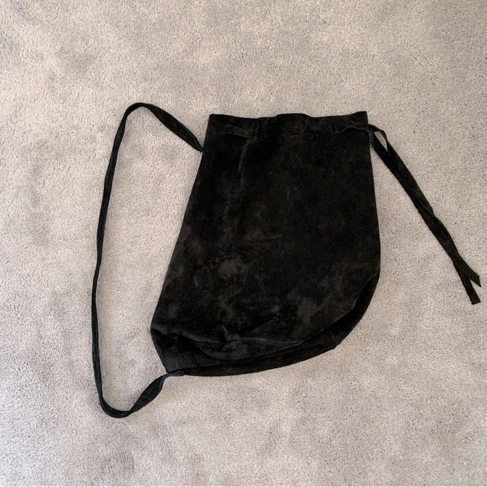 BLACK SUEDE LEATHER BOHO BUCKET BAG RUCKSACK